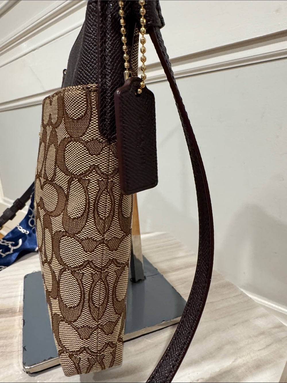 Coach Bag Kitt Brown Signature Canvas Leather Trim Crossbody Bag - Picture 6 of 17